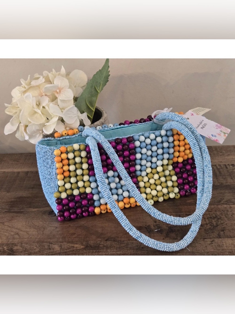 NWT Viral Handcrafted in India Purse Beaded Multicolor Rectangle Shoulder Bag